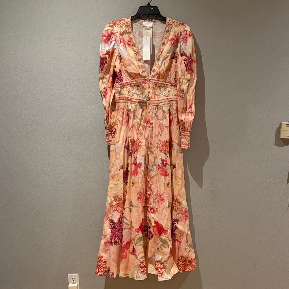 Camilla Shaped Waistband Dress W Gathered Sleeves Blossoms And Brushstrokes NWT - Picture 4 of 16